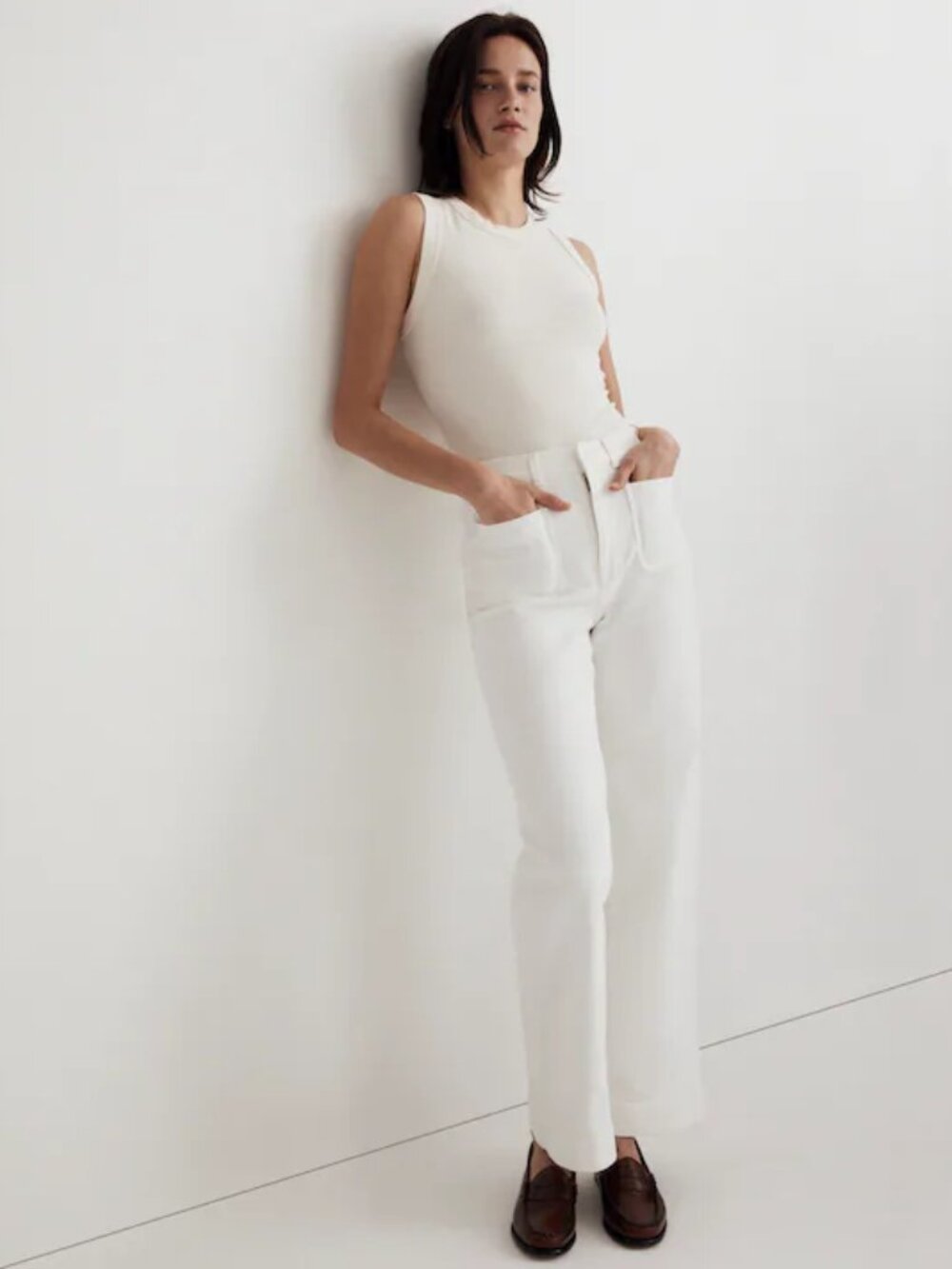 Madewell Jeans White The Perfect Vintage Wide Leg Patch pocket Denim Jeans 23